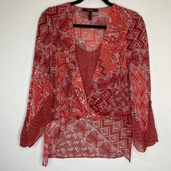 BCBG MaxAzria Nickelette Batik Printed 100% Silk Blouse XXS - Picture 7 of 7
